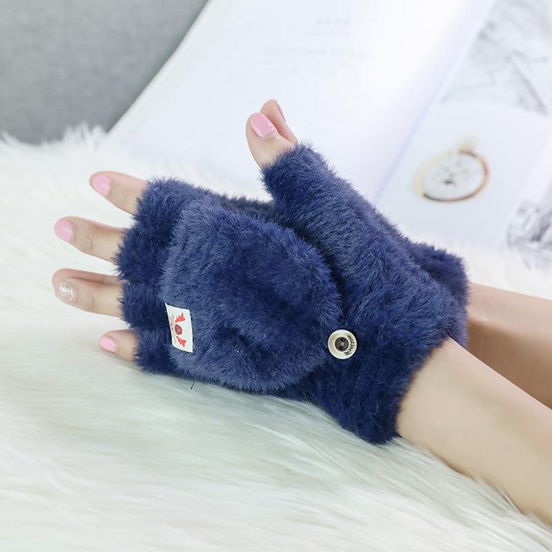Picture of Winter students outdoor cartoon thick warm knitted cycling flip half finger plush gloves cute women Wholesale