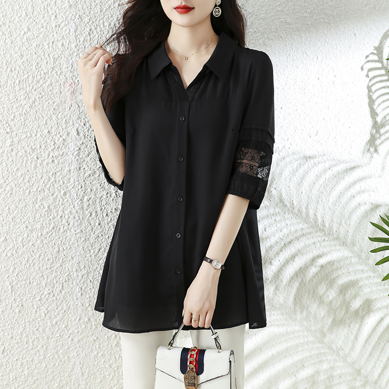 Picture of Real Shot plus size Women's L-5XL Lace Shirt/Chiffon Shirt Fashionable Slimming chubby girl Stylish Elegant Top