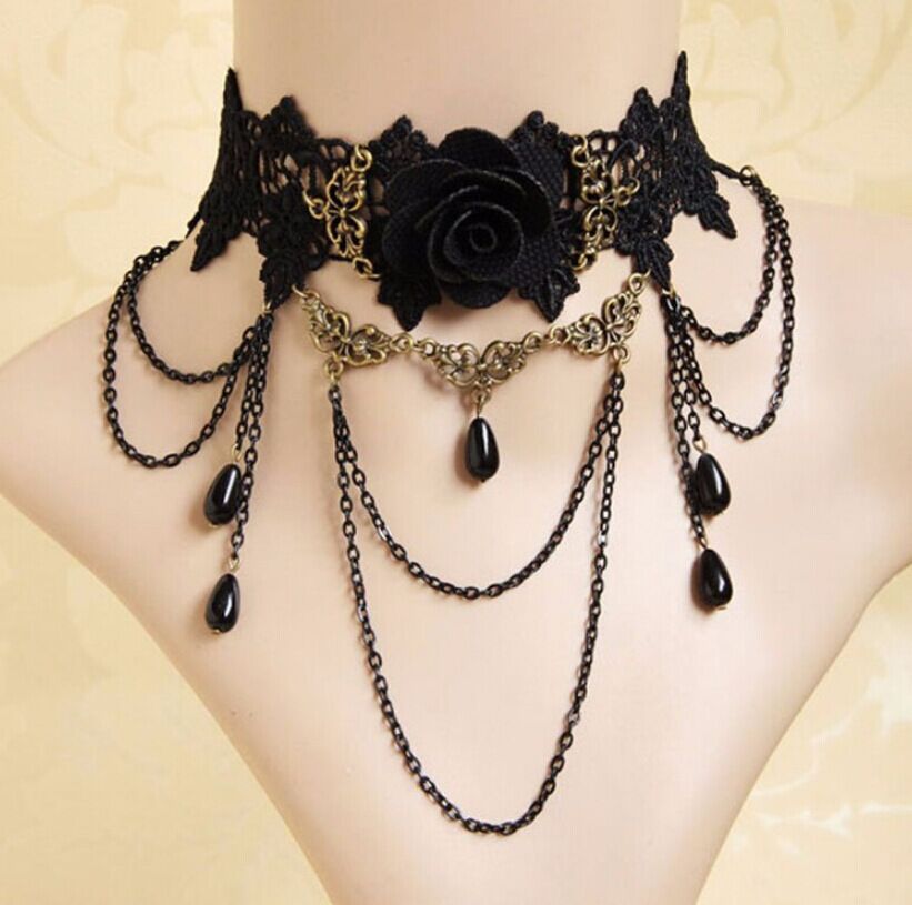 Picture of Cross Border Accessories Women's Neck Strap Court Gothic Spice Girl Neck Chain Lace Necklace Choker Clavicle Chain Collar Collar Vintage