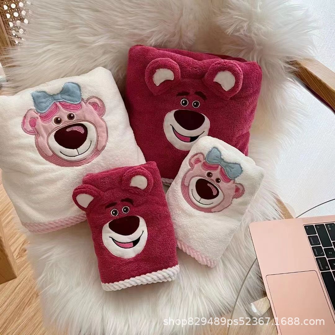 Picture of Household Cartoon Strawberry Bear Embroidered Water Absorbent Quick-drying Towel Hair-free Soft Water Absorbent Bath Towel suit