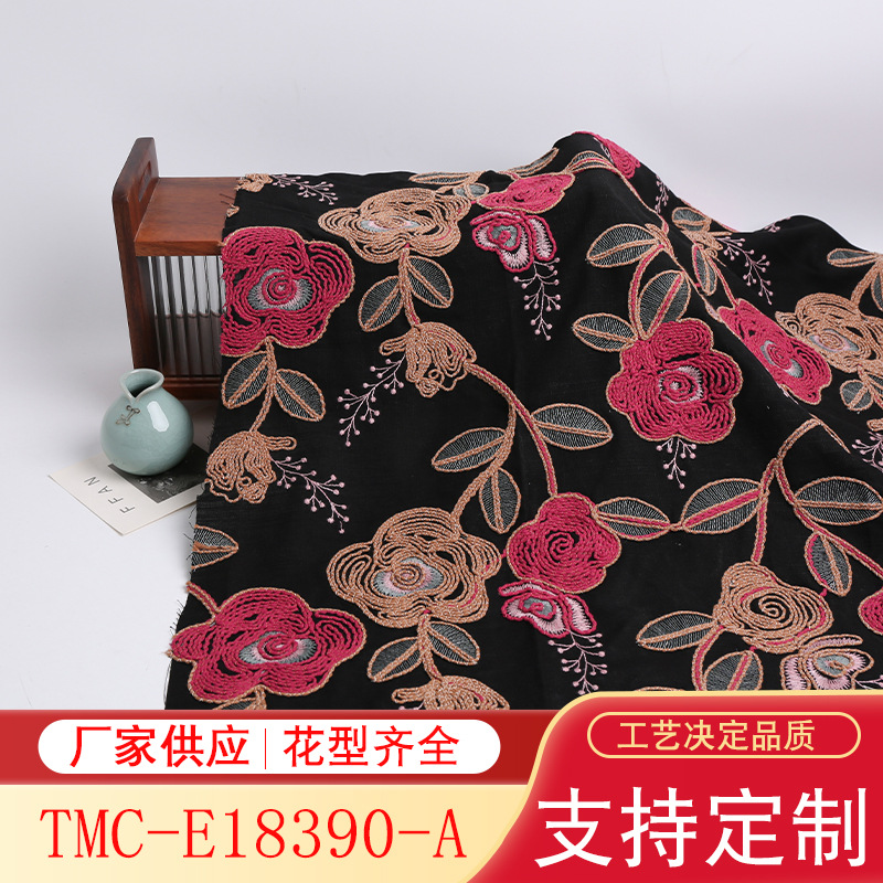 Viscose Linen Multicolor Strand Embroidered Fabric