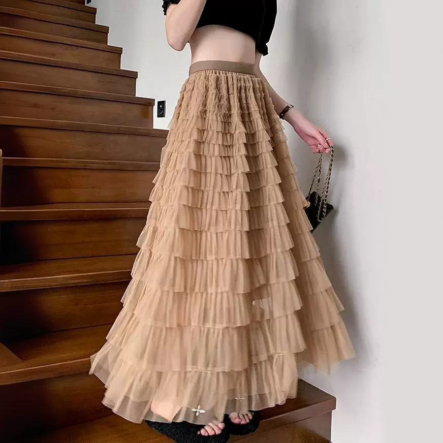 High-grade Gauze Skirt Women's New High Waist Layers Cake Skirt Mid-length Fairy Gauze Skirt