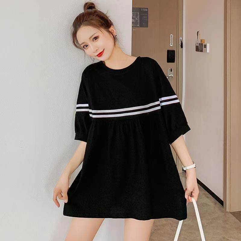 Picture of Spot maternity dress large size women's summer long loose belly covering short sleeve T-shirt skirt 200kg pregnant women's skirt