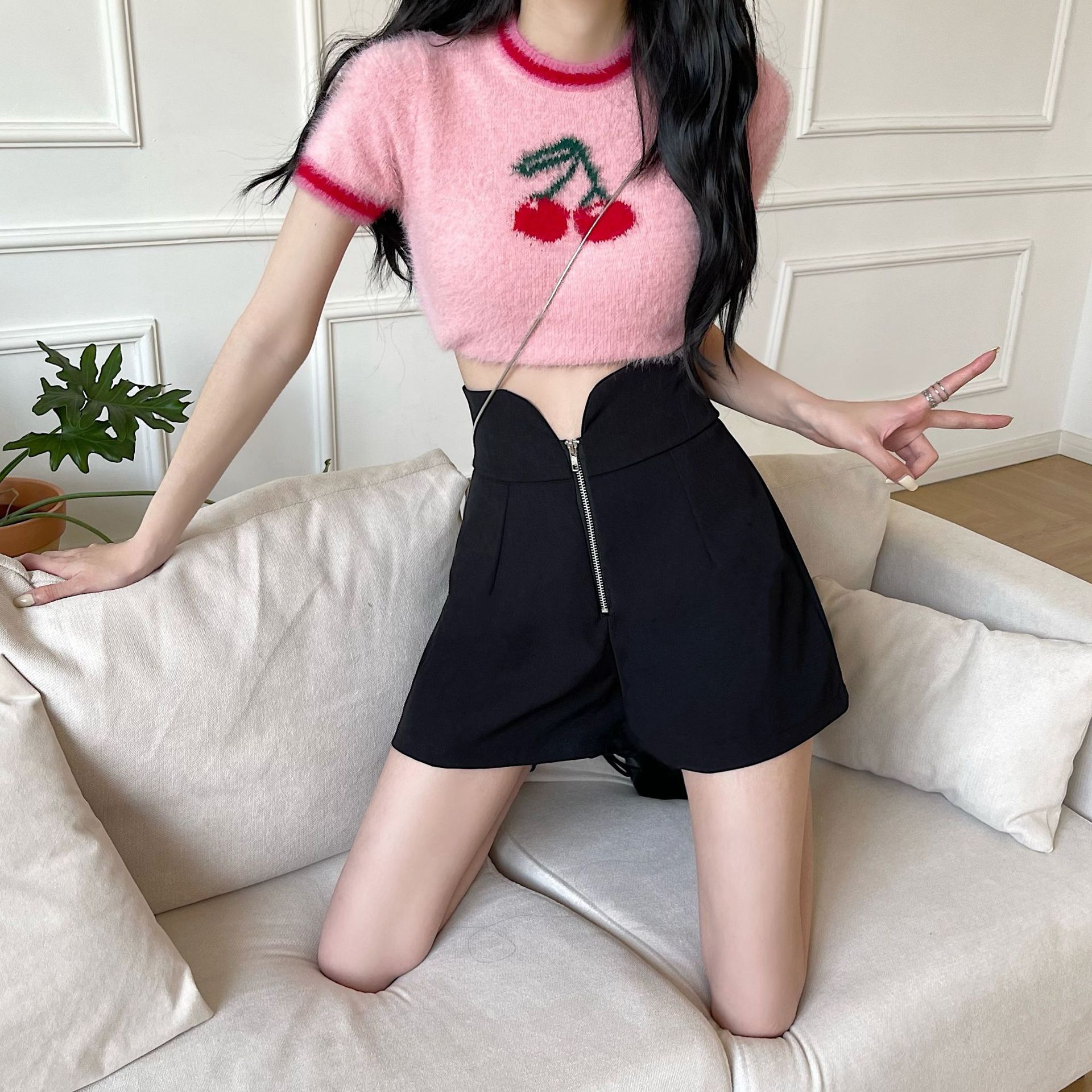 A- word All-match Hot Girl Pants Hot Pants Shorts Women's Summer Korean-style Slimming High Waist Wide Leg Pants Casual New Elegant