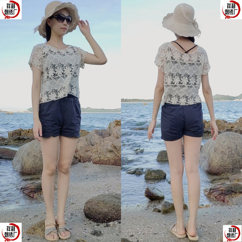 Korean-style Short-sleeved Cotton Hollow-out Blouse Short Knitted T-shirt Outer Shirt Pullover Shawl Gouffer Vest