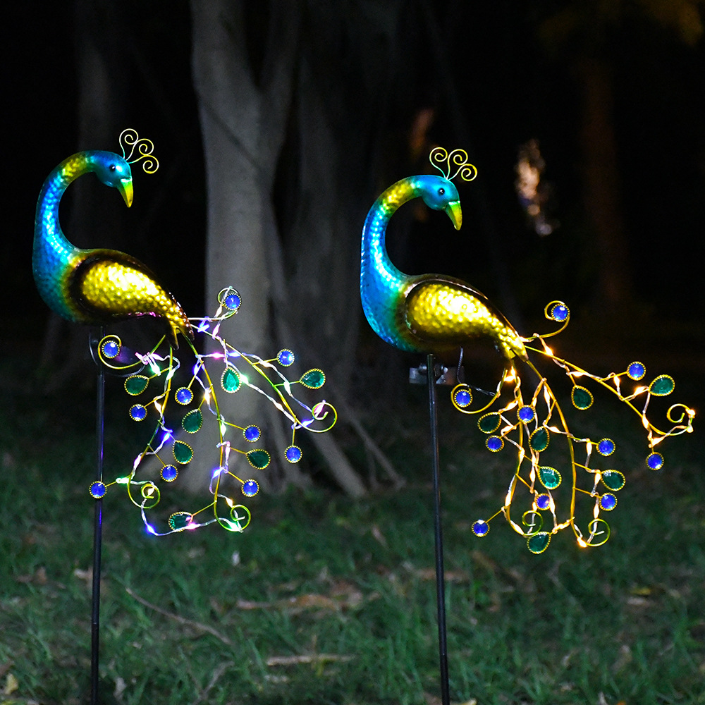 Cross-border Amazon Solar Light Peacock Garden Light Peacock Crafts Iron Ornaments Insert Garden Decorative Light