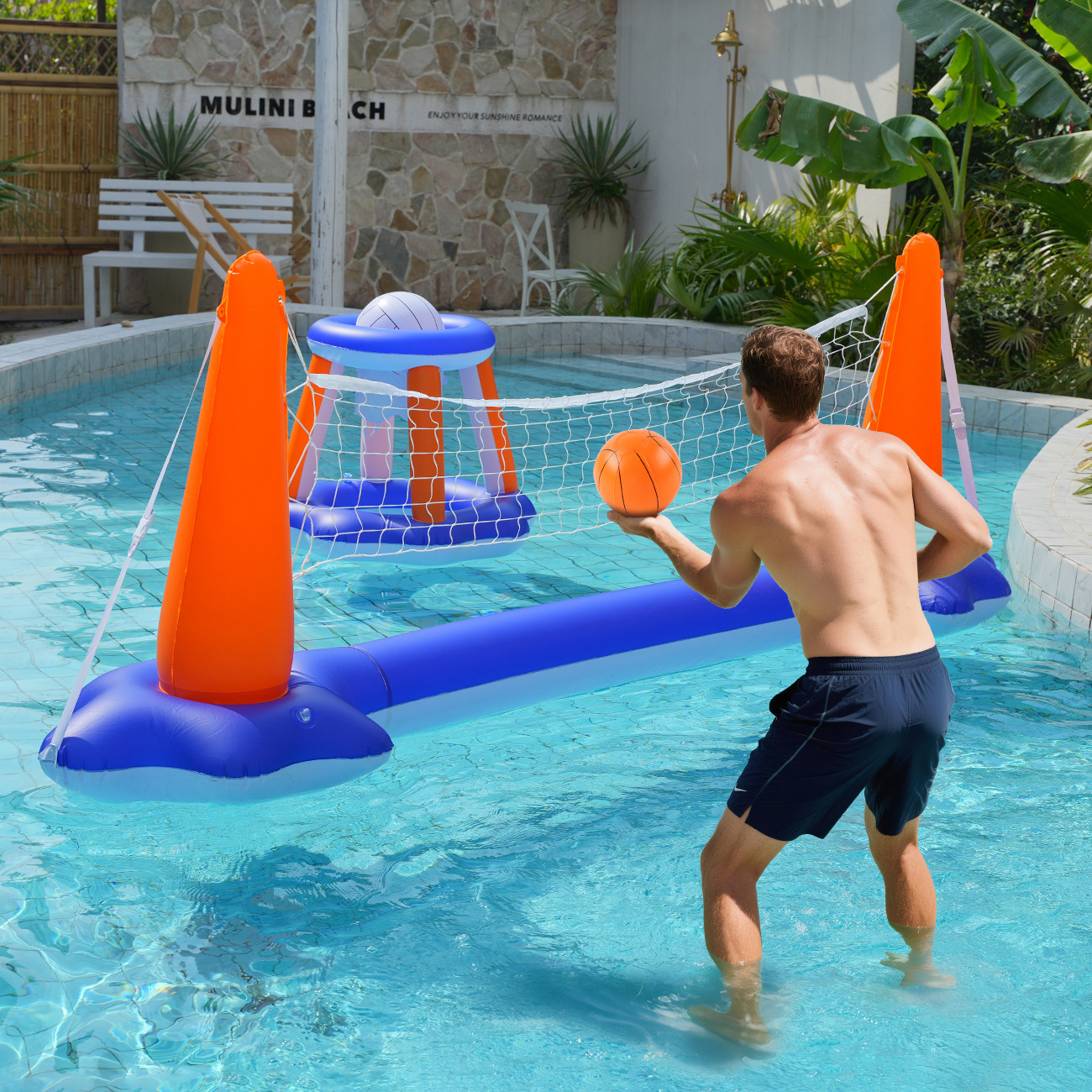 Spot Pvc Inflatable Toy Water Volleyball Stand Basketball Stand for Adults and Kidsren Water Entertainment Game Volleyball