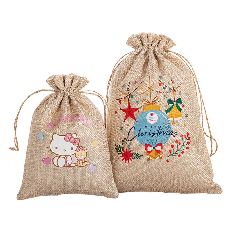 Linen Bundle Pocket Drawstring Imitation Linen Gift Packaging Storage Bag in stock Wholesale Christmas Gift Bag Small Linen Bag