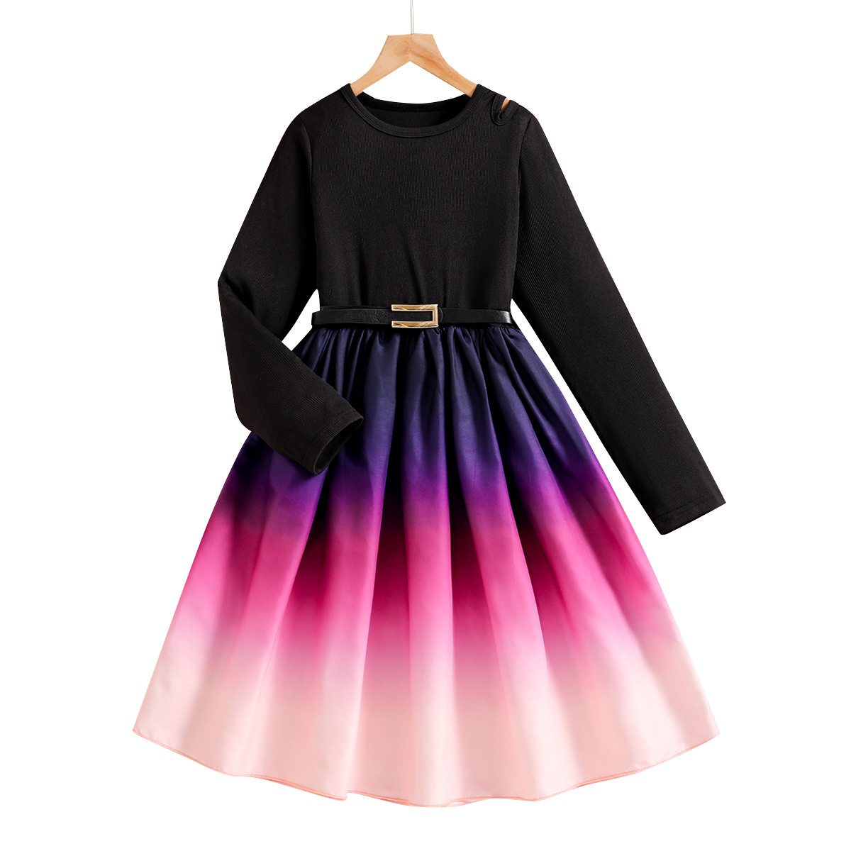 Picture of Girls' Spring and Autumn dress 2025 Children's Wear New Autumn Wear Colorful Gradient Cyber Celebrator Hot Style Children's Long Sleeve Skirt