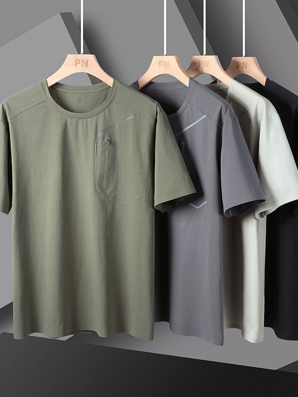 2025 Summer plus size Men's Ice Silk Short-sleeved Crewneck Quick-drying Sports T-shirt for Middle-aged Dad Fat Guy Cool Top