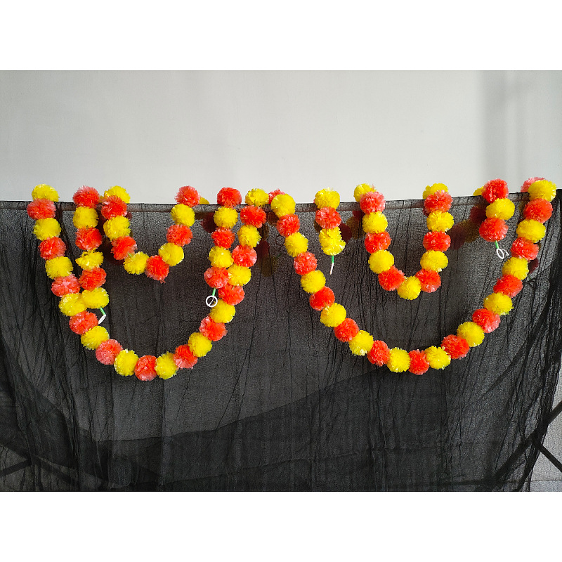 Picture of Marigold garland Indian wedding decoration flower string Mexican Day of the dead plastic decorative flower string