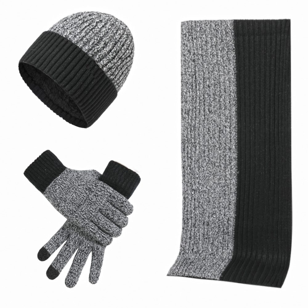 Picture of Amazon autumn and winter New European and American wool hat suit color matching knitted hat thickened scarf gloves three-piece set