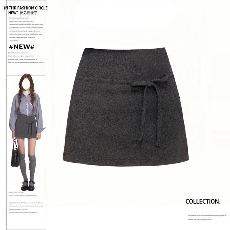 2025 New Miu Grey Woolen Skirt Women's Autumn and Winter Short A- Shaped Hip Short Culottes