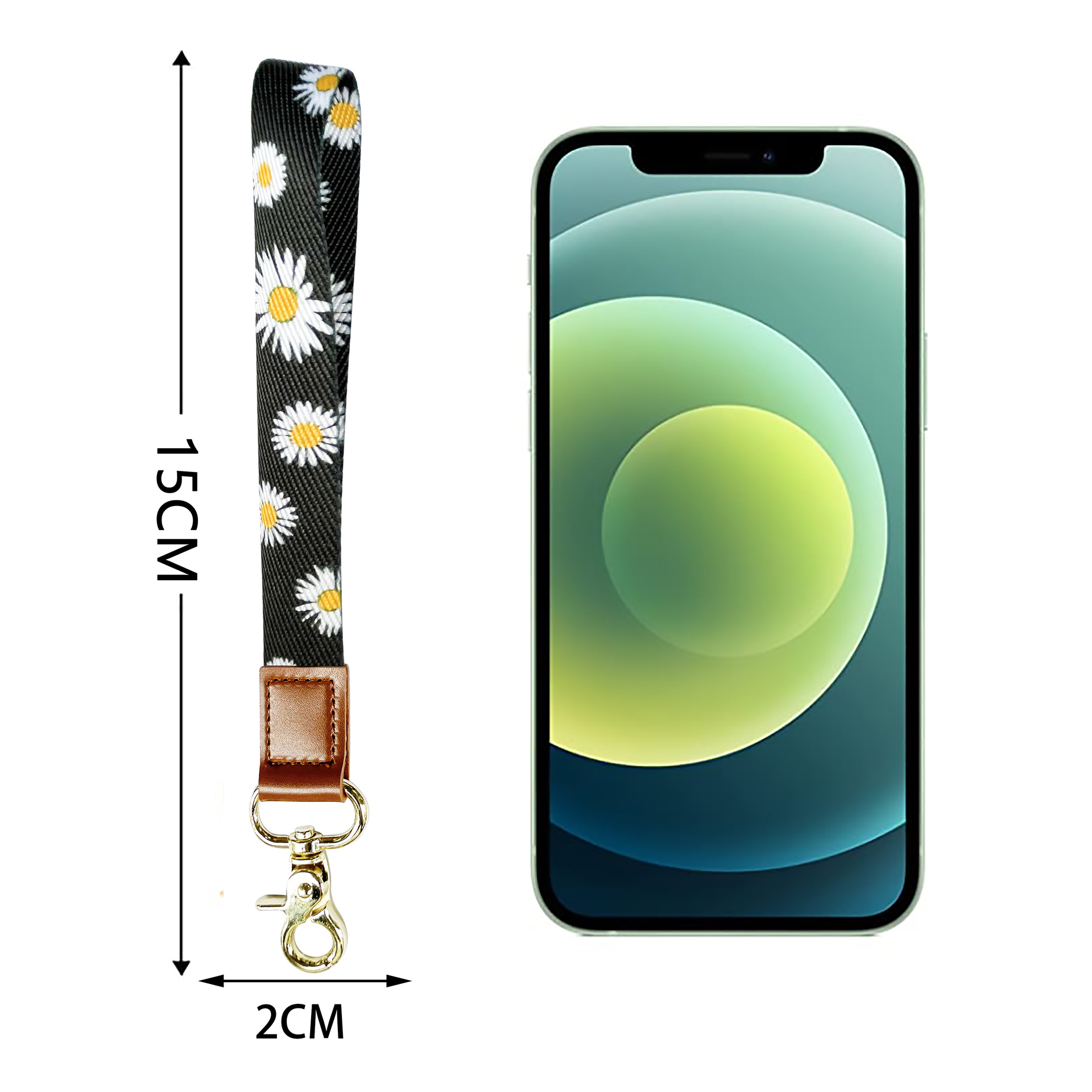 Picture of Cactus Peony Flower Floral Polyester Wrist Strap Thickened Leopard Certificate Lanyard Mobile Phone Rope