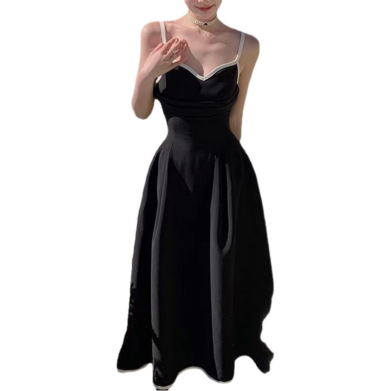 Spring and Summer French Design Niche Chiffon Green dress Elegant High-end Inner Strap Base Dress
