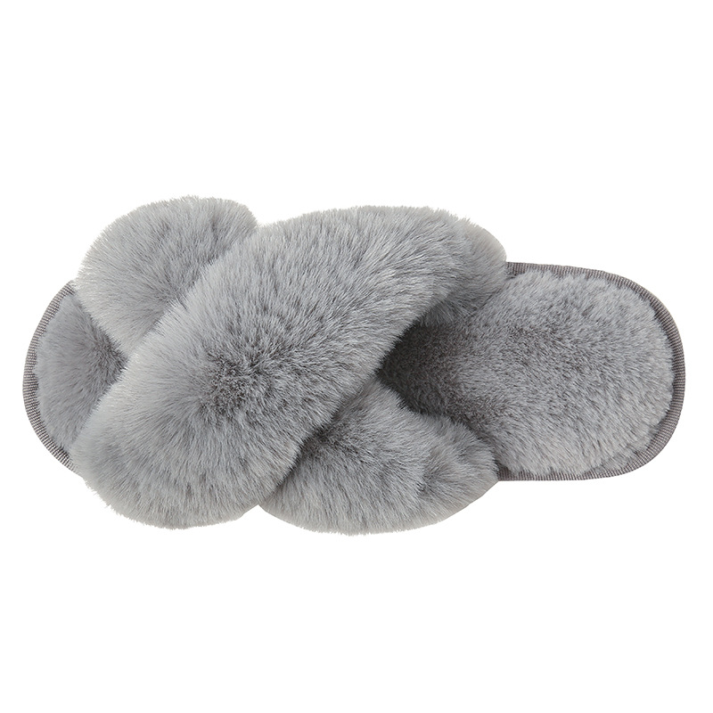Picture of Amazon Slippers Winter Plush Cross-Strap Cotton Indoor Warm Plus Large Fur Slippers Women's High and Low Imitation Rabbit Fur