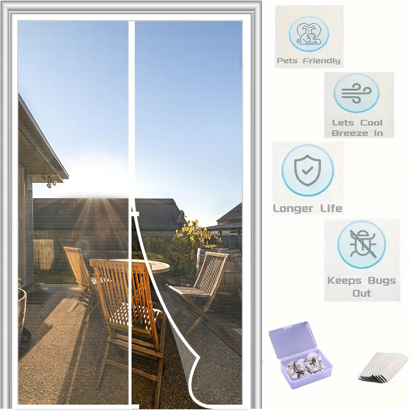 Picture of Door Curtain Magnetic Anti-mosquito Door Curtain Screen Door Window Anti-mosquito Door Curtain Punch-free Door Curtain Bedroom Shelter Curtain Door Curtain Summer