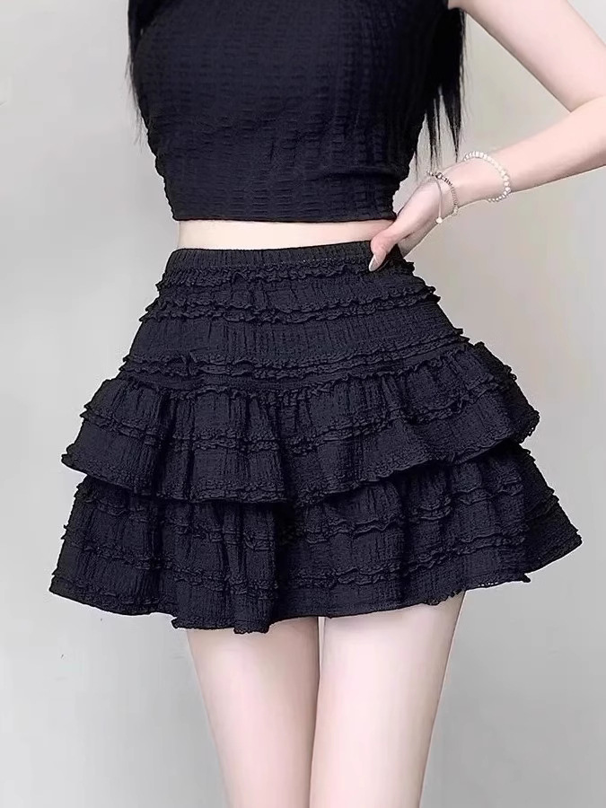 New Ballet Short Skirt with Elastic Waist to Prevent Exposure, 2025 Summer Short Cake Skirt for Women, Puffy Silk Skirt