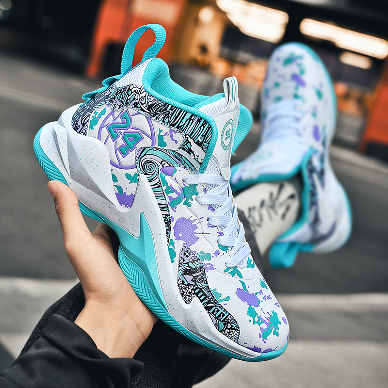 Cross-Border New Basketball Shoes Men's Boots Rubber Sole Cement Floor Practical Training Sports Shoes High-Top Youth Sneakers