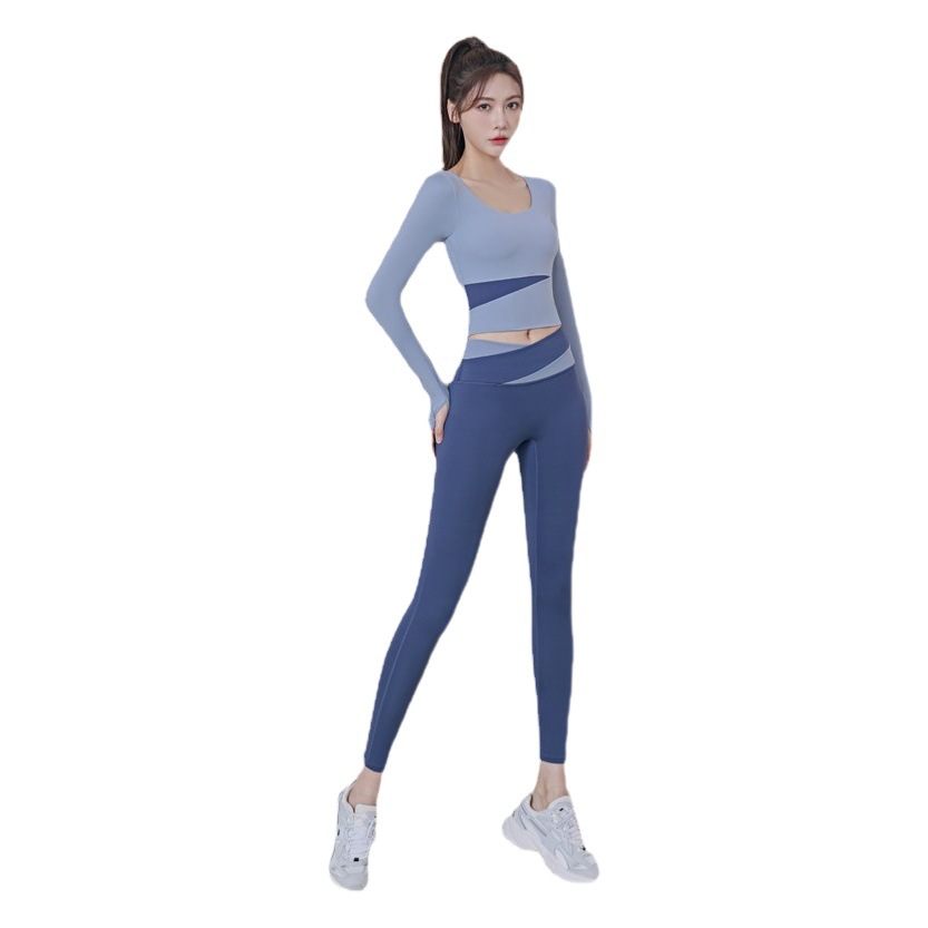 Juyitang Autumn and Winter Color Matching Outer Wear Sports Fitness Slim Tight Peach Long-Sleeved Yoga Top