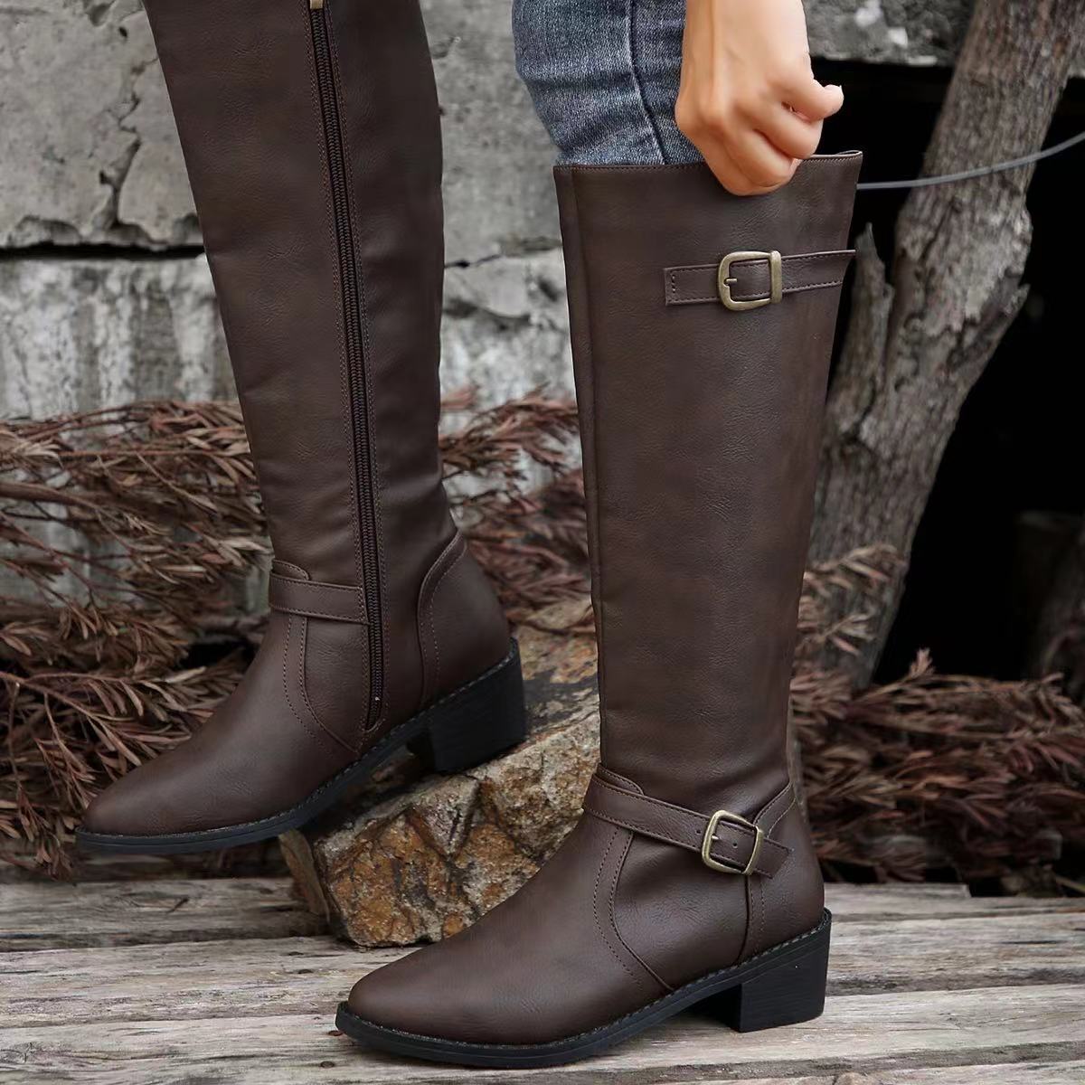 European and American Foreign trade new cross-border Knight boots women's autumn and winter foreign trade independent station wish Amazon women's boots high-top plus size