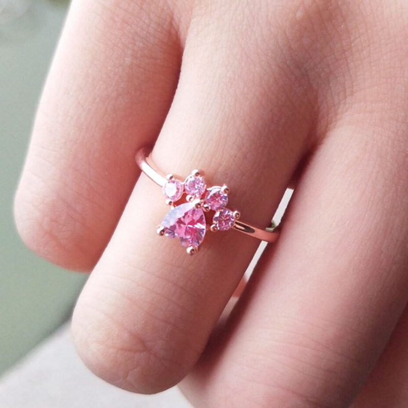 New Animal Copper Jewelry Elegant Cute Cartoon Opening Adjustable Cat's Claw Cat Footprint Zircon Women's Ring
