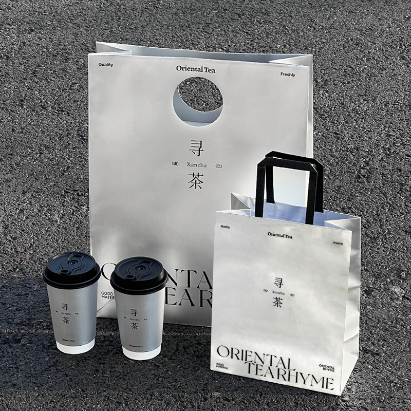 Internet celebrity silver card milk tea packing bag giant oversized handbag photo punch bag white card Image paper bag customization