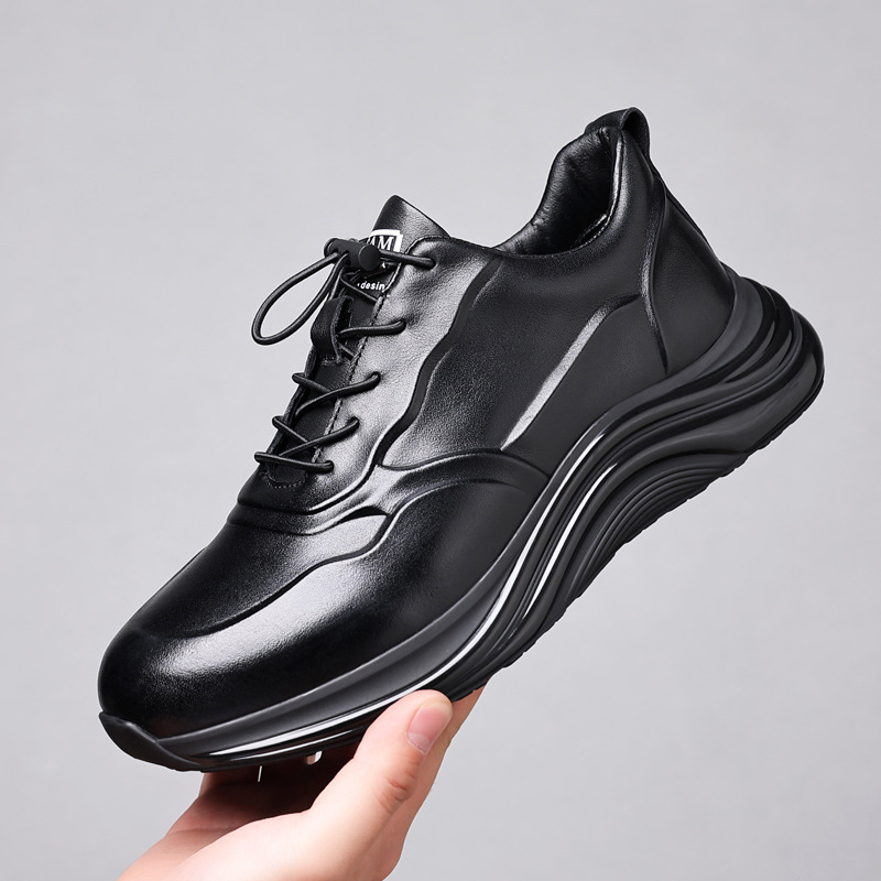 Spring New Men's Genuine Leather Sneakers, Casual Dad Shoes, Men's Trendy Shoes, First-Layer Cowhide Thick-Soled Men's Shoes Wholesale
