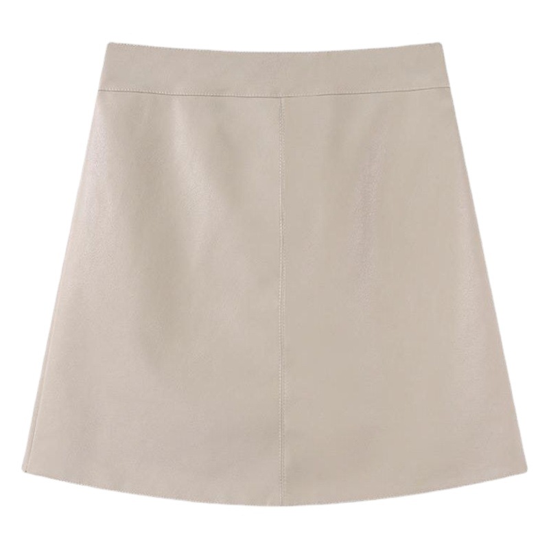 Autumn and Winter A- line black small leather skirt skirt women's high waist 150 small PU leather elegant lady hip skirt