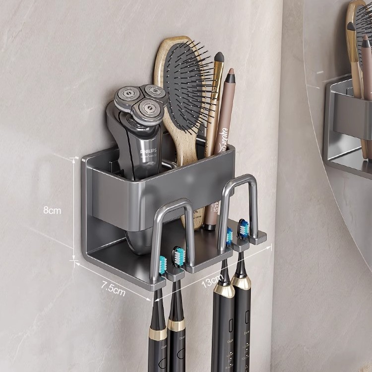 Picture of Toothbrush Storage Rack Non-Punch Brush Cup Mouthwash Cup Rack Wall-Mounted Bathroom Household Toothware Hanger