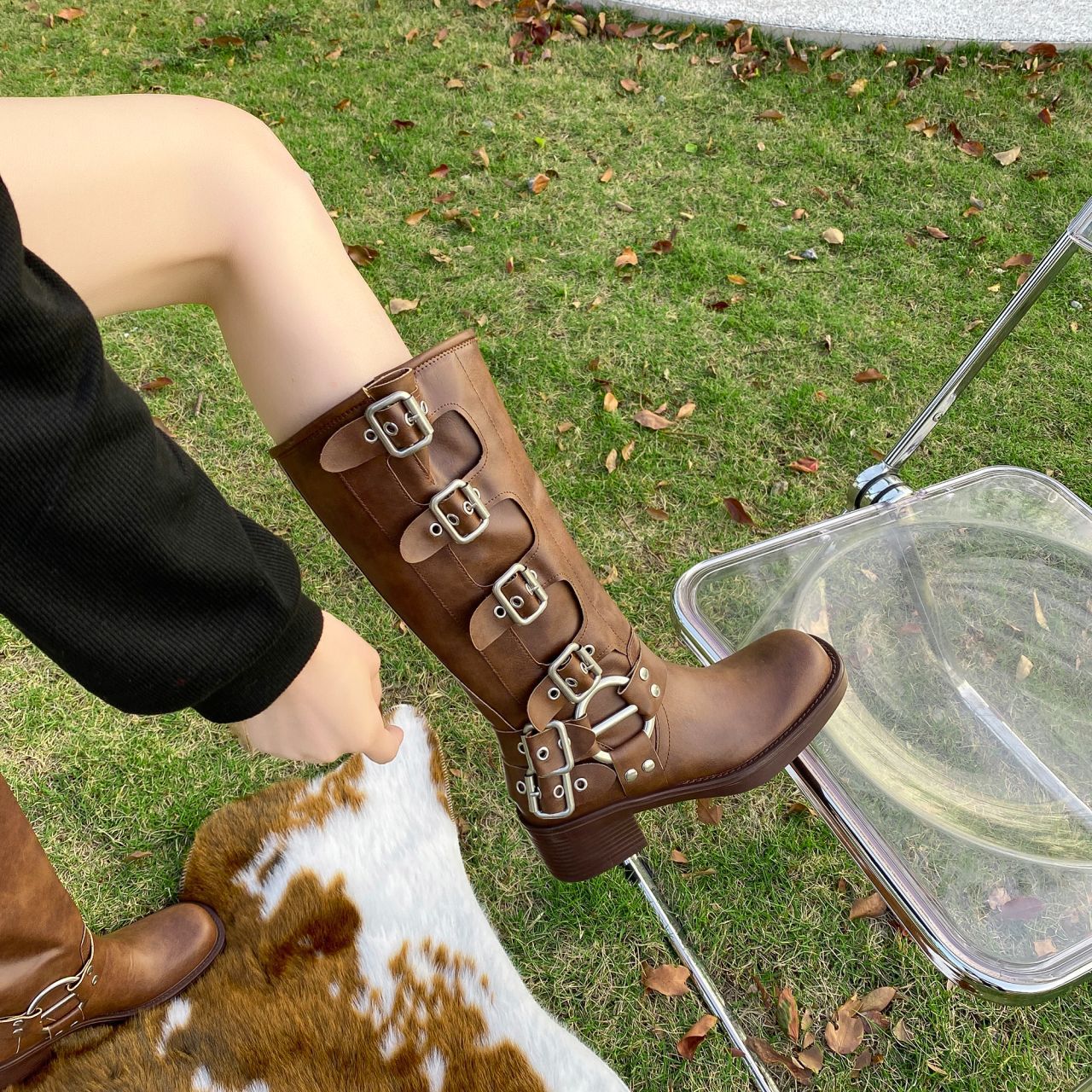 Picture of female boots very good collocation! Boots Women American Style Vintage Martin Boots Brown High Boots Long Boots Western Cowboy Boots