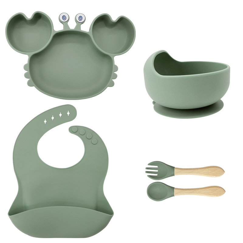 Picture of Baby silicone tableware crab plate suit food supplement bowl bib food grade tableware suit factory direct supply cross-border
