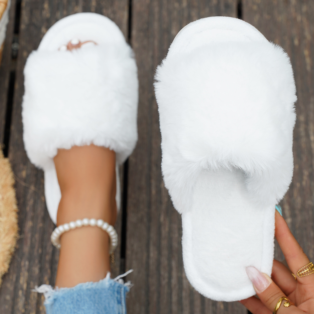 Lengthen Plush-Fairy Style Fluffy Slippers for Women Outer Wear Autumn 2025 New Plush Air-conditioned Room Lazy Slippers
