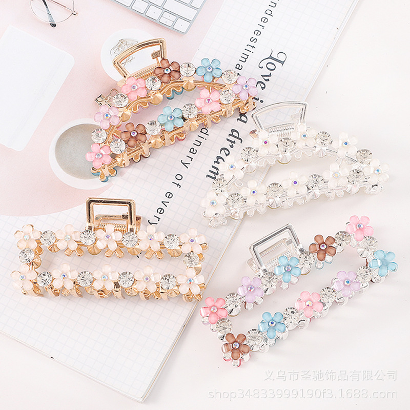 Large European and American Simple Alloy Electroplated Hair Grasp Yuanbao Rhinestone Hairpin Hairpin Women's Holiday Pone Tail All-match Grasp Clip