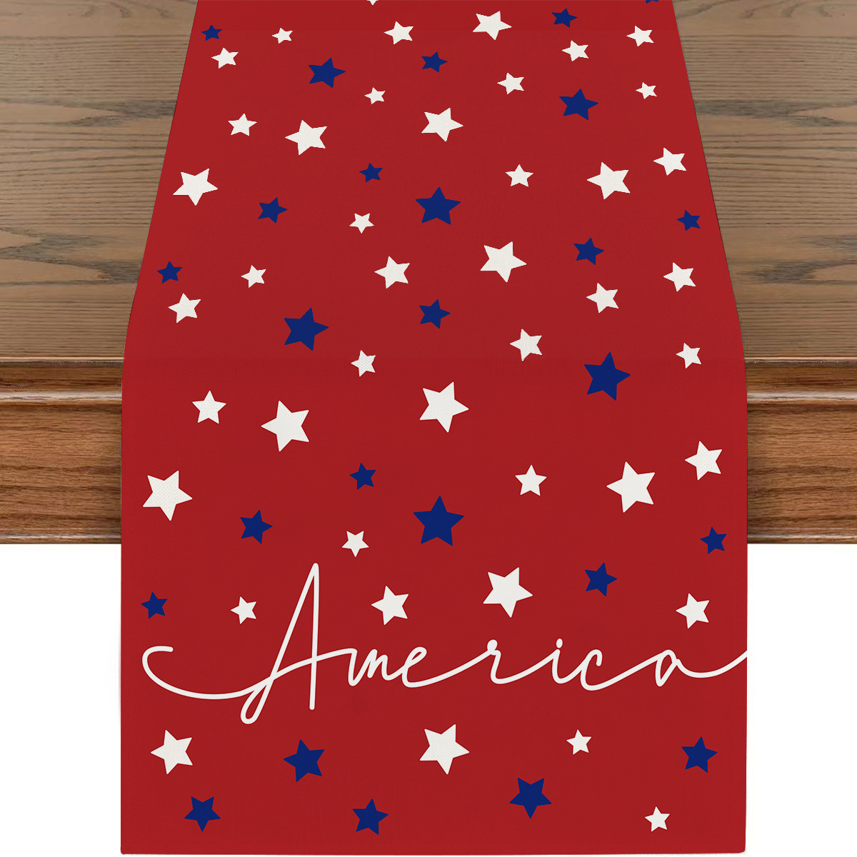 Picture of Explosions US Independence Day Decorative Table Runner Linen Star-stripe Printed Tablecloth Patriot Holiday Atmosphere Table Runner