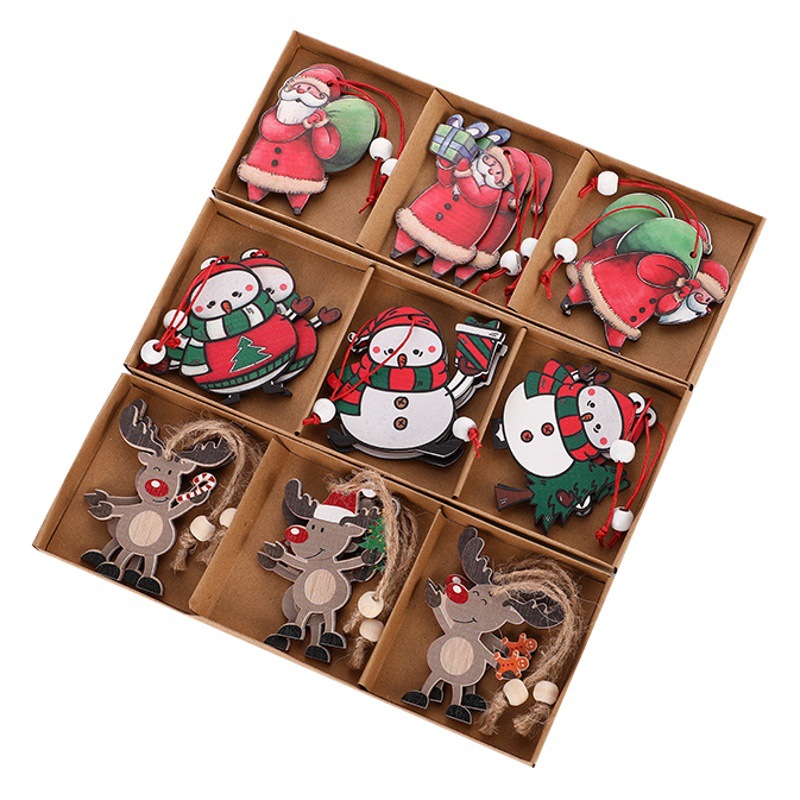 Creative New Santa Claus elk pendant Christmas holiday color six-piece set hanging ornaments Christmas wooden pendant