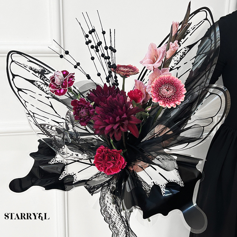 Changyi Wholesale Crystal Butterfly Shape Flowers Creative Butterfly Paper Opp Waterproof Flower Packaging Handmade Floral Materials