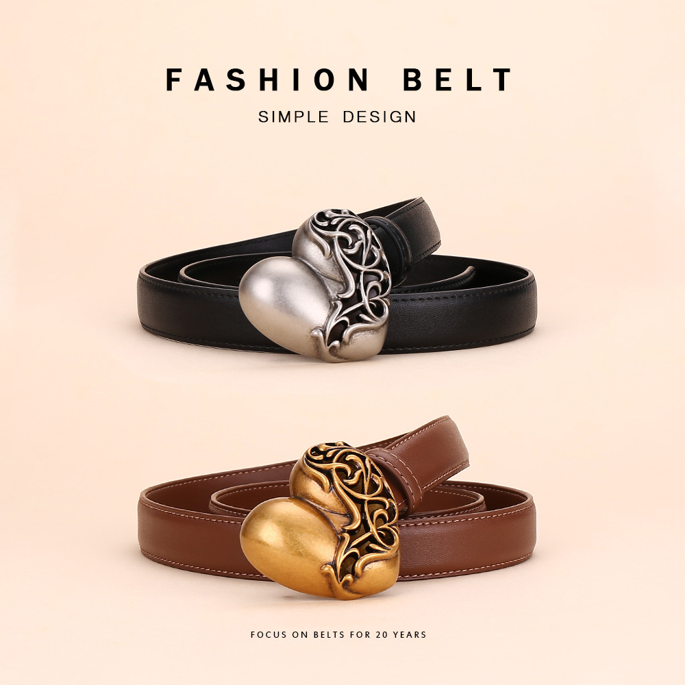 Genuine Leather Belt Women's High-end Women's Belt Women's All-match Decorative Jeans with Retro Fashion Hollow Hair