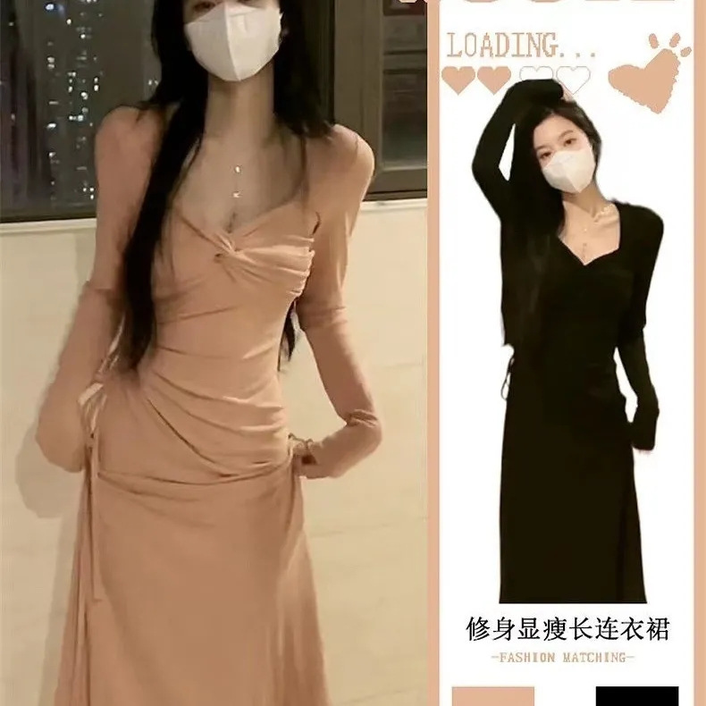 2024 early spring new French style dress women's autumn and winter inner waist tight tea chic dress