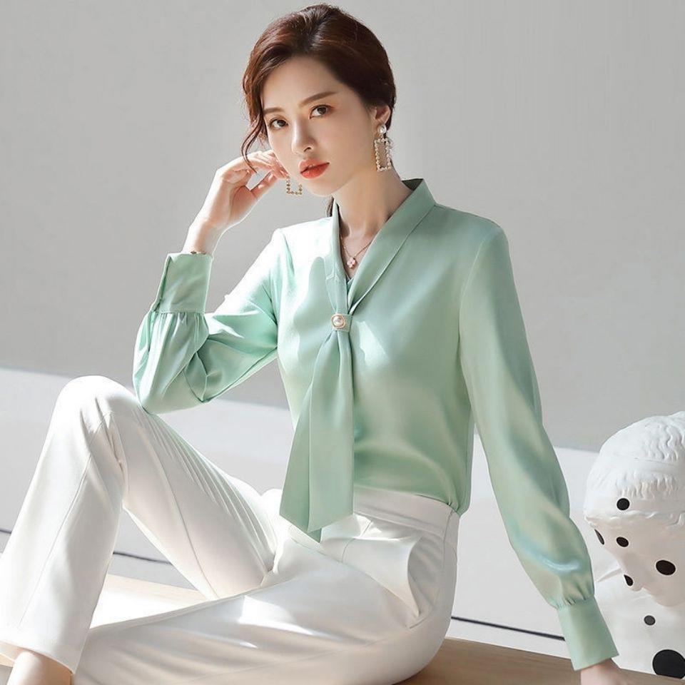 Chiffon white shirt Women's New 2023 design sense niche top drape temperament long sleeve Spring and Autumn white shirt
