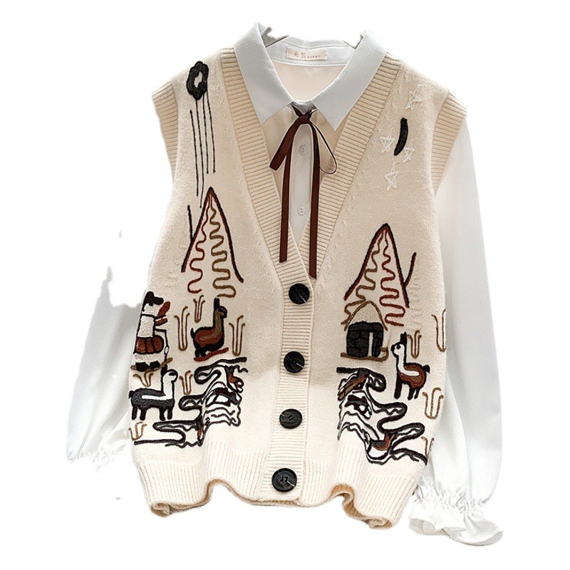 V-Neck Vest Outer Wear Spring and Autum 2024 New Women's Clothing Retro Stacked Knitted Vest Waistcoat Fashionable Top