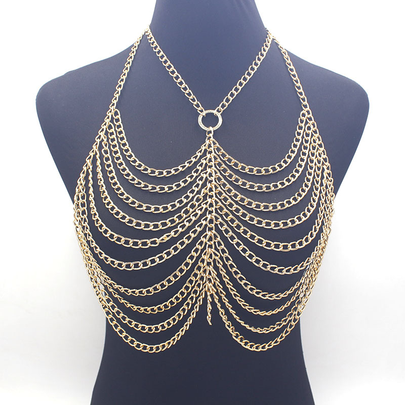 Cross-border jewelry new European and American fashion luxury metal aluminum chain multi-layer sexy chest chain fashion neck body chain