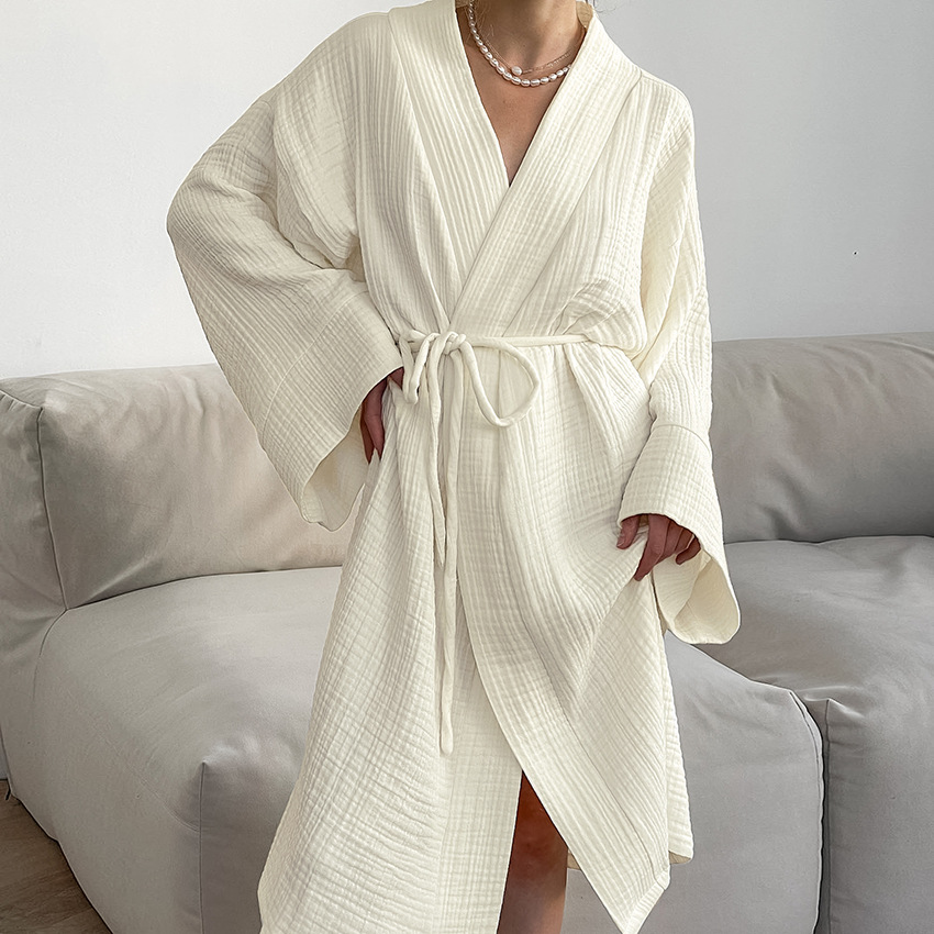 2025 Cross-Border European and American Spring and Summer Breathable and Comfortable Lace-Up Pure Cotton Nightgown Loose Casual and Comfortable Women's Home Clothes Wholesale