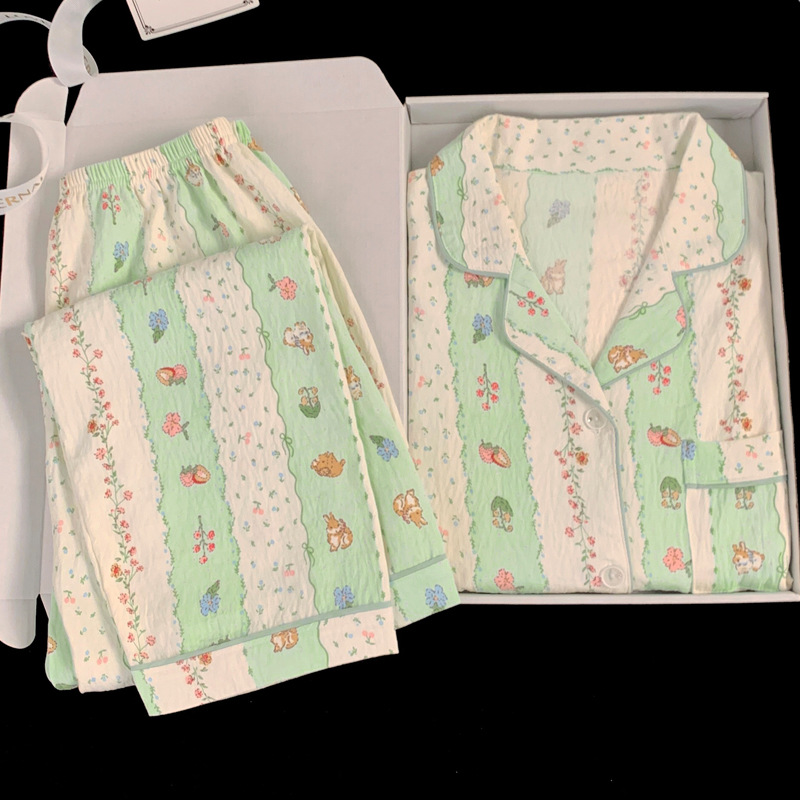 Pajamas cloud cotton two-piece suit lazy fresh style comfortable long sleeve pants students can wear real shot wholesale