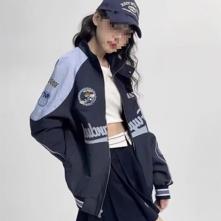 Picture of American Style Stitching Retro Motorcycle Rushwork Women's Spring New Original Design All-match Loose Slim-fit Jacket 2025