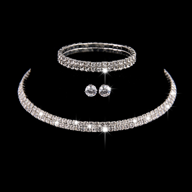 Picture of South Korea Metal Claw Chain Rhinestone Wedding Necklace Bride Necklace Ear Drop Jewelry Banquet Necklace Jewelry suit Wholesale