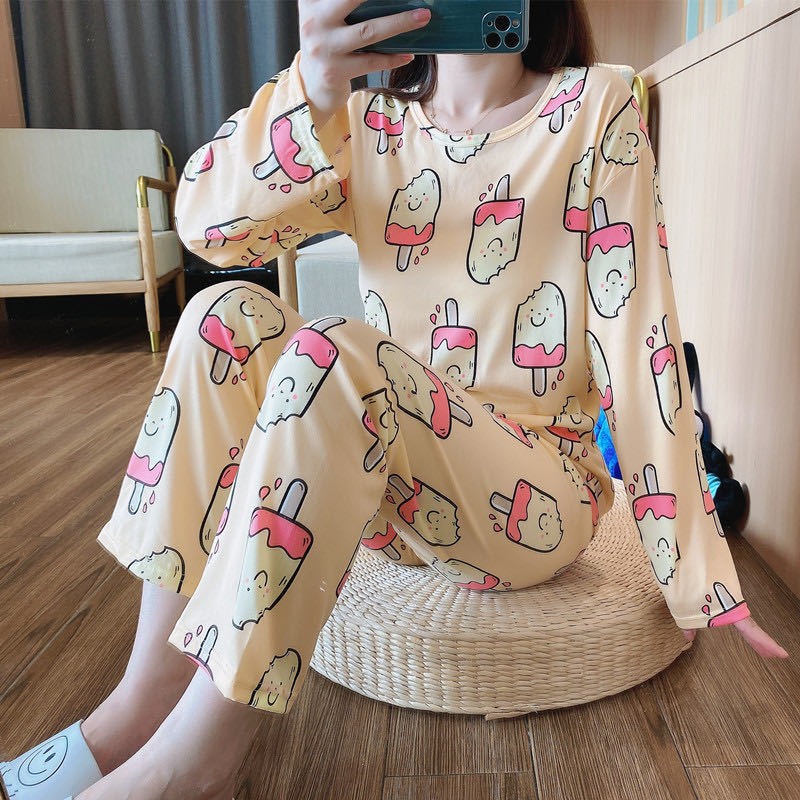 Picture of Factory Clearance Welfare Spring and Autumn Pajamas Women's Casual Comfortable Lady Style Long Sleeve Trousers Two-Piece Home Clothes