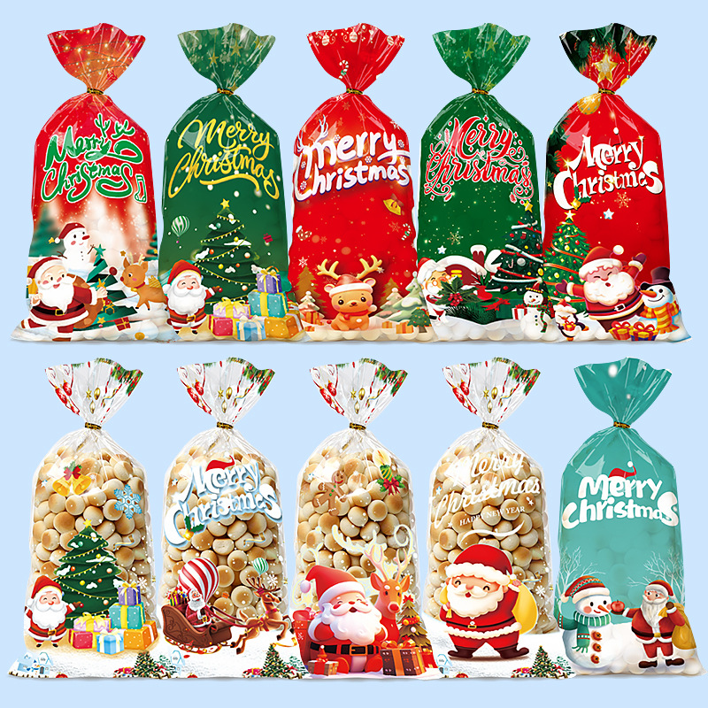 2024 New Christmas Candy Bag Santa Claus Gift Bag Christmas Party Gift Bag Biscuits Opp Flat Mouth
