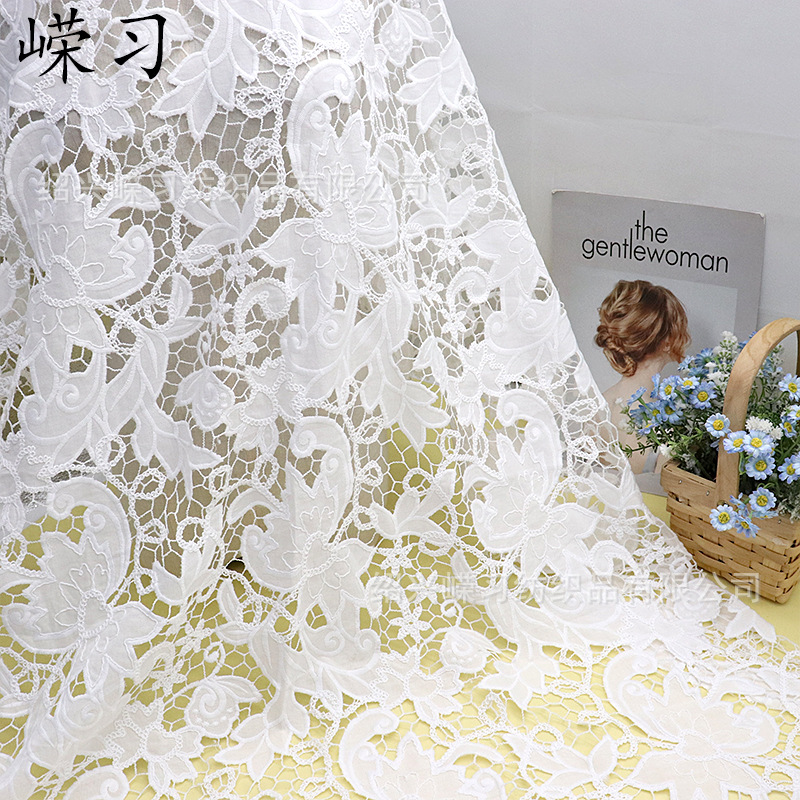 New Laser Rope Embroidery Milk Silk Cut Out Hook Flower Leaf Shirt Dress Stage Costume Lace Fabric