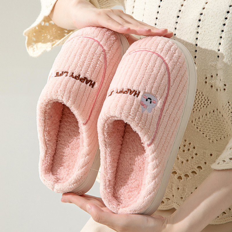 Cotton slippers for women couple home fur slippers non-slip wear-resistant cartoon indoor warm slippers for men winter home use